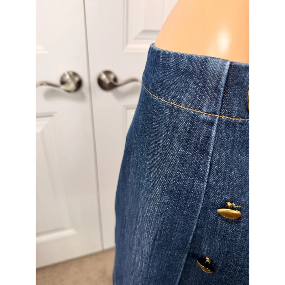 Women's Michael Kors Blue Denim Mini Skirt Gold Buttons 6 Y2K Retro Indie Sleaze